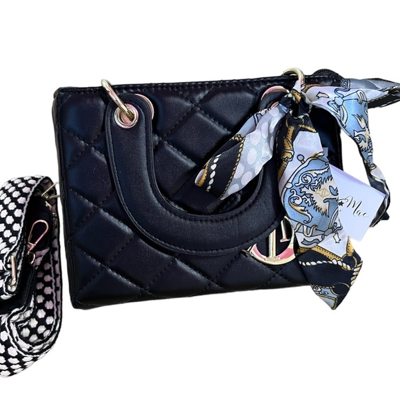 Quilted leather handbag / shoulder bag with twilly - Picture 1 of 5